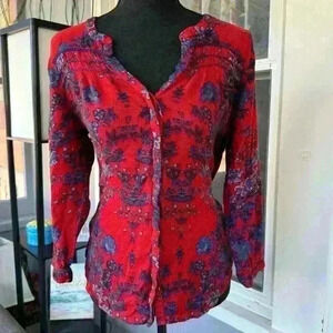 Lucky Brand Vneck Collarless Flowing Blouse Tops - Fall  Fashion C09